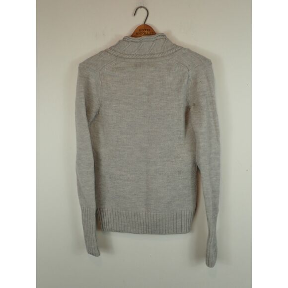 Eddie Bauer Merino Wool Gray Sweater Small V-Neck Layering Cable Knit Classic - Picture 4 of 10